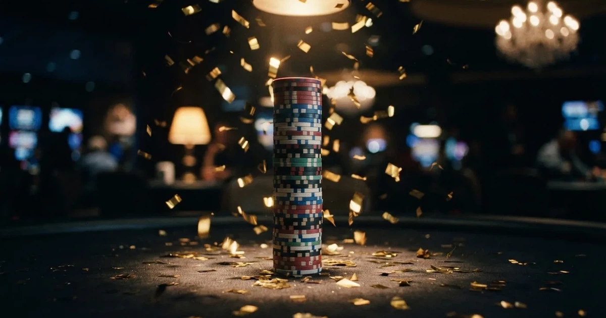 Kultainen konfetti putoaa pelimerkkien päälle mustalla pöydällä, valokeila osuu pinon huipulle — casino ilmaiskierros
