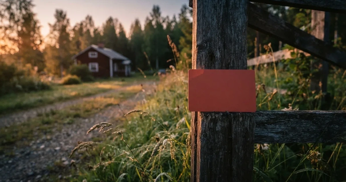 Punainen postilaatikko maalaistalon portilla kesäillassa, ruoho on kasteessa ja varjot pitkiä — parhaat neosurf kasinot